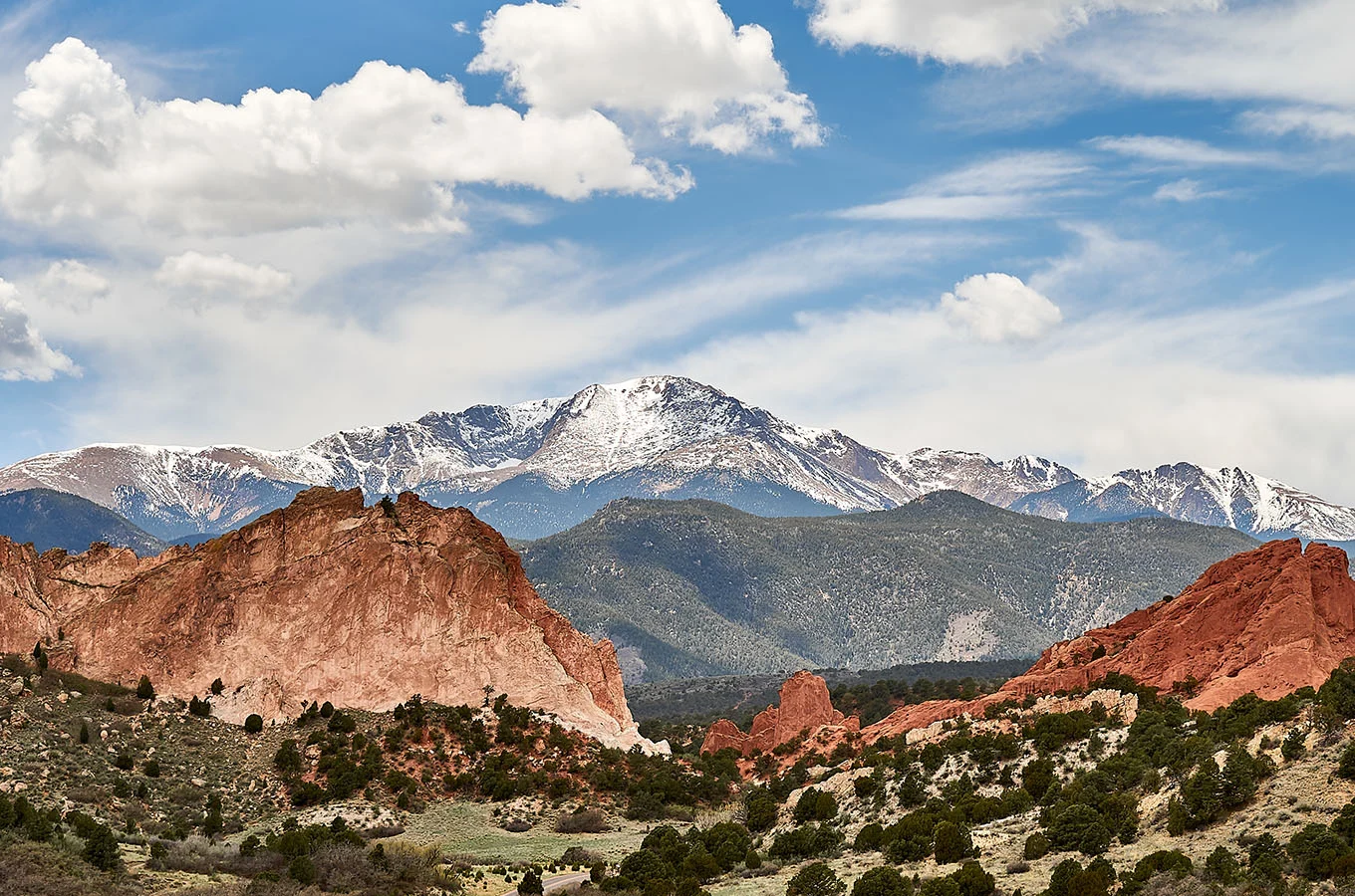 Pikes Peak through Garden of the Gods in Colorado Springs