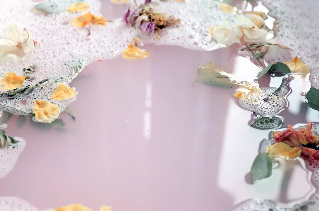 a bath with flowers