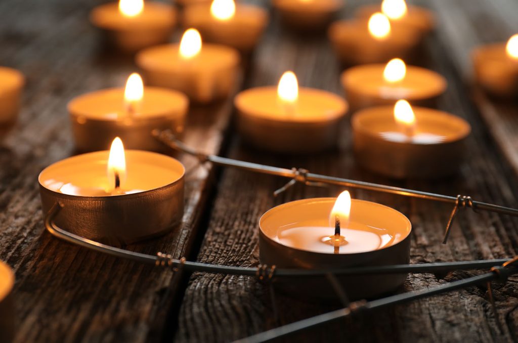 tea lights on a wooden table